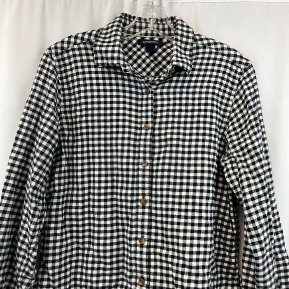 Lands’ End Women’s Checkered Button Up Top Black/White Size 10 - Picture 2 of 7